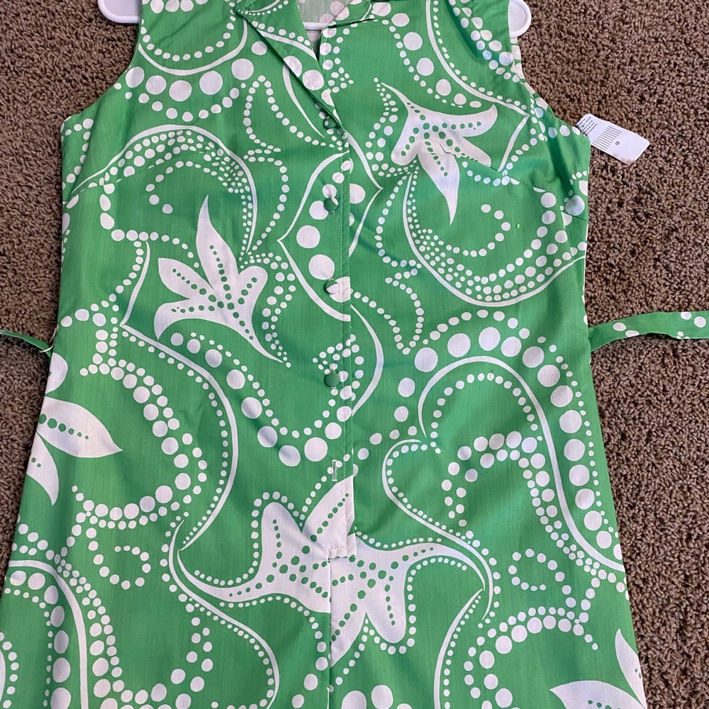 Vintage Sleeveless Dress Green and White Swirl Button Up Belt Summer NWT - Picture 9 of 14